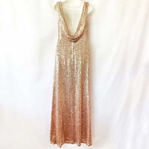Christina Wu Rose Gold Sequin Dress (6) Bateau Neck Open Back Formal Gown 22704 - Picture 6 of 14